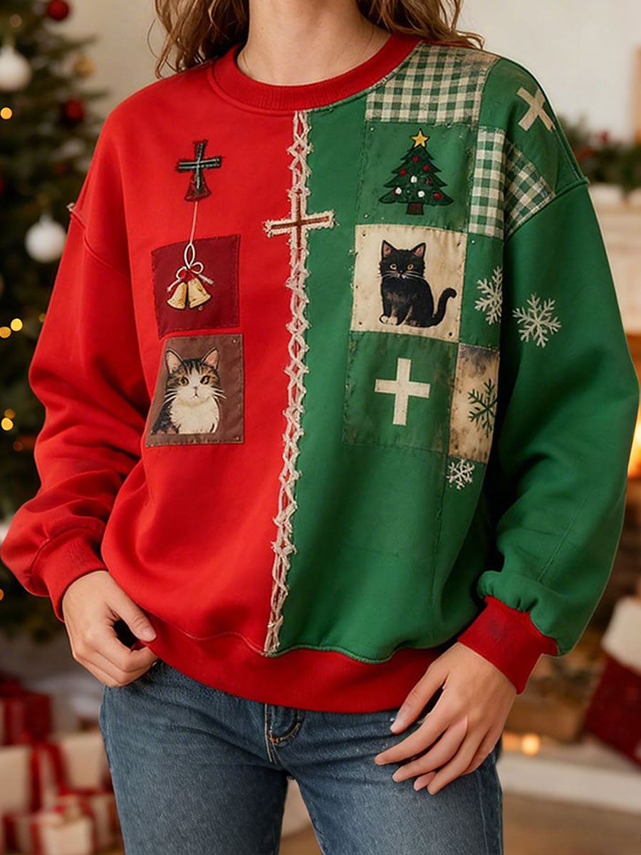 Women's Christmas Cat Print Sweatshirts