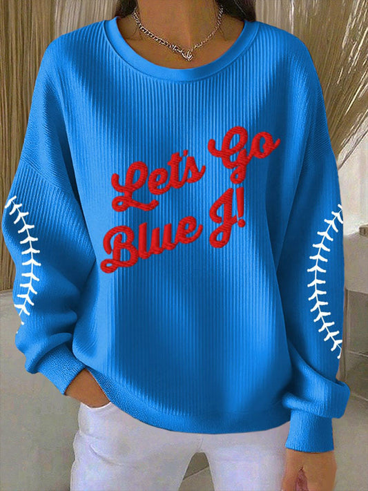 Women's Let's Go Baseball Ribbed Round-Neck Sweatshirt