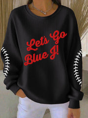 Women's Let's Go Baseball Ribbed Round-Neck Sweatshirt