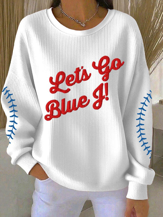 Women's Let's Go Baseball Ribbed Round-Neck Sweatshirt