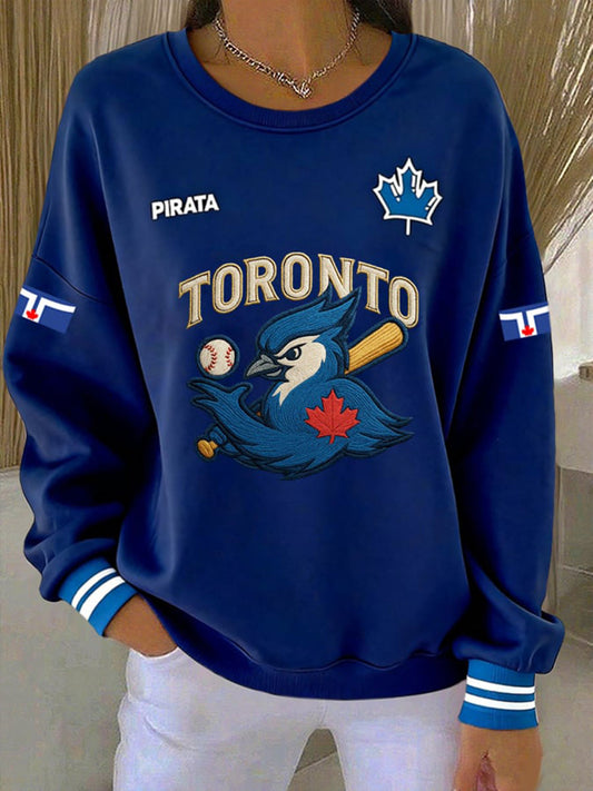 Women's Baseball Ribbed Round-Neck Sweatshirt