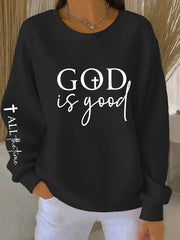 Women's God Is Good All The Time Ribbed Round-Neck Sweatshirt