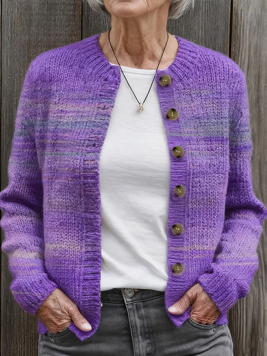 Women's Winter Warm Purple Gradient Sweater Cardigan