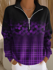 Women's Retro Purple Floral Plaid Print Comfortable Sweatshirt