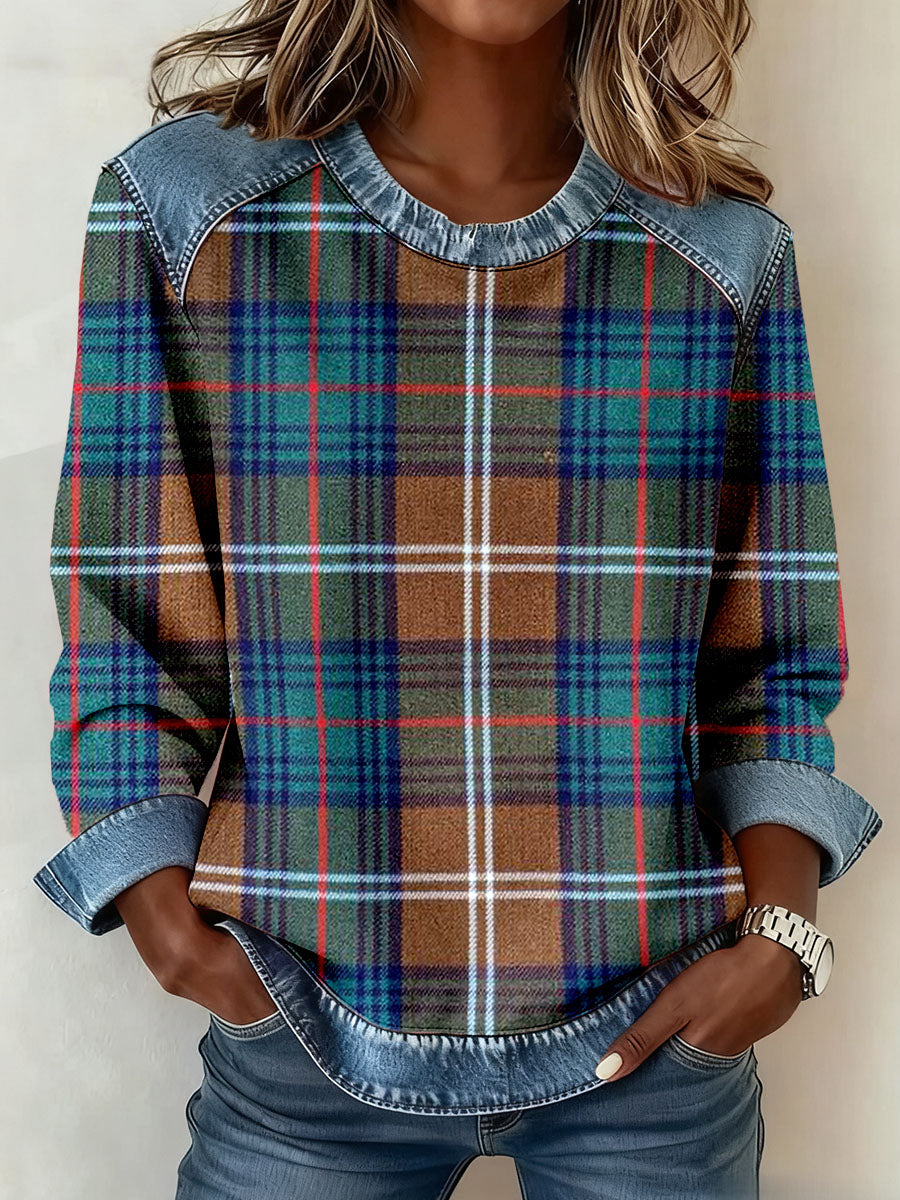 Women's Vintage Plaid Pattern Patchwork Sweatshirt
