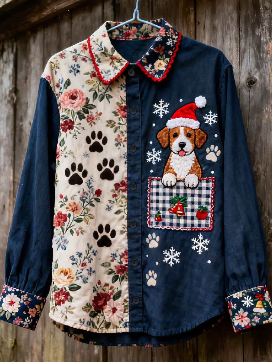 Women's Christmas Dog Print Casual Shirt