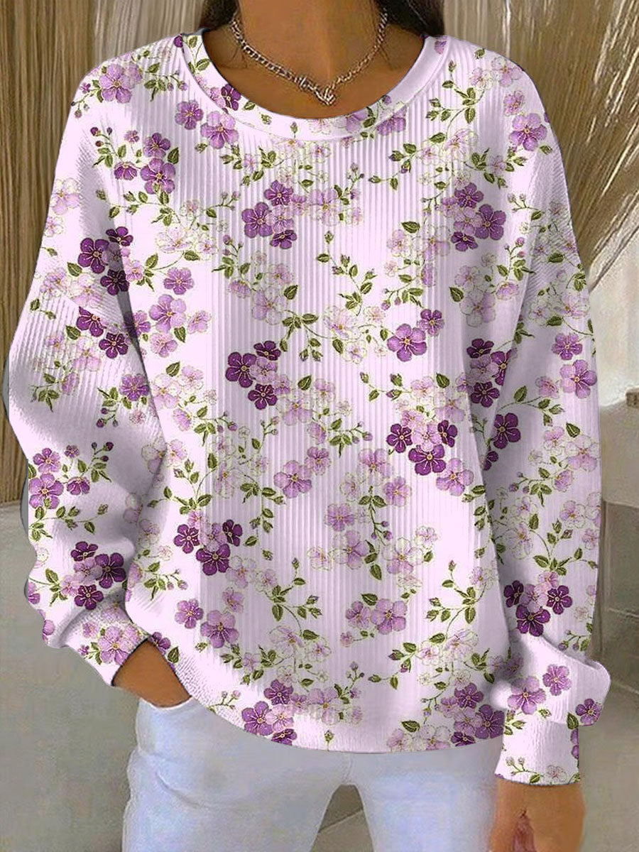 Women's Casual Purple Floral Texture Thickened Sweatshirt