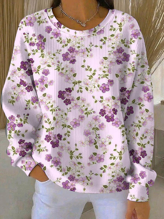 Women's Casual Purple Floral Texture Thickened Sweatshirt