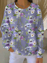 Women's Casual Purple Floral Texture Thickened Sweatshirt