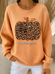 Women's Thanksgiving Leopard Pumpkin Pattern Cozy Sweater