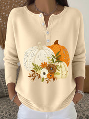 Women's Thanksgiving Pumpkin Floral Pattern Cozy Knit Sweater