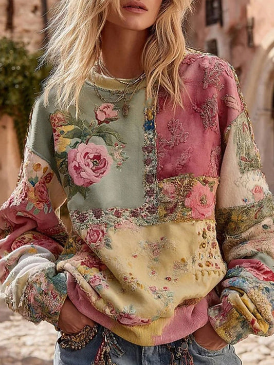 Women's Pink Floral Print Sweatshirt