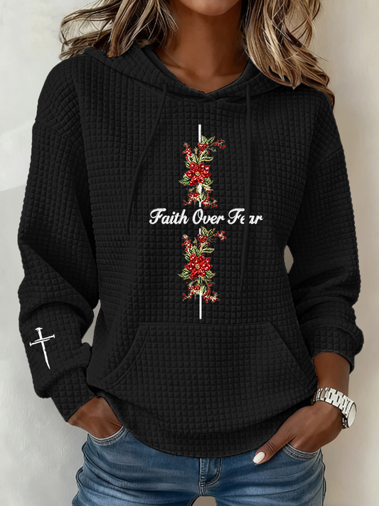 Women's Faith Over Fear Waffle Print Casual Top