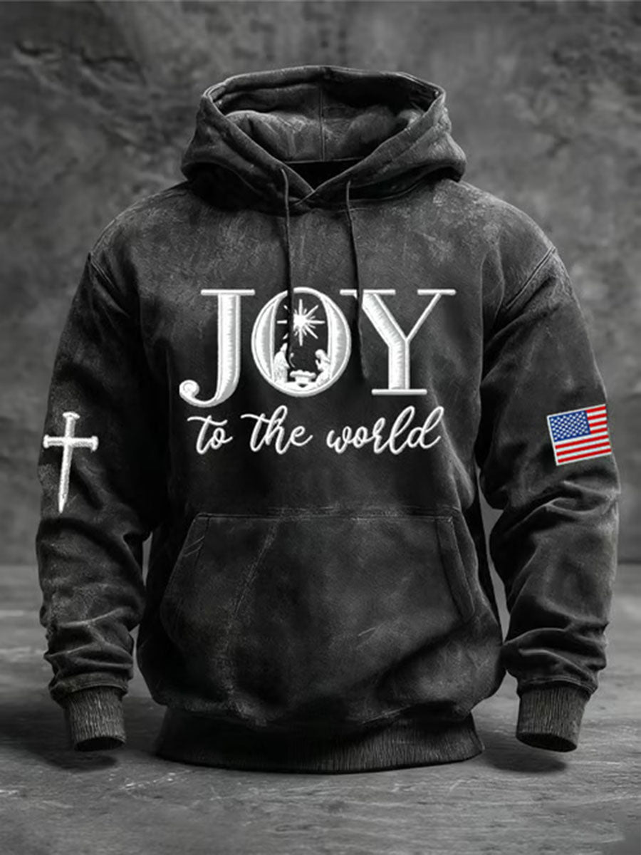 Men's Joy To The World Printed Casual Hoodie
