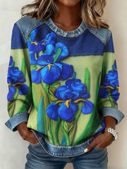 Women's Fleur-de-lis Floral 3D Print Denim Sweatshirt