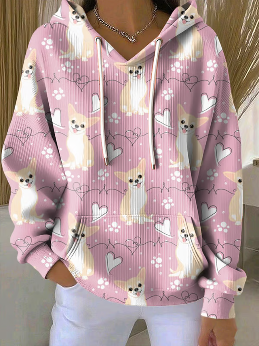 Women's Cute Dog Print Casual Hoodie