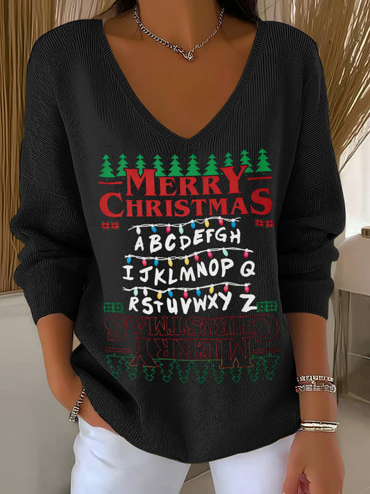 Women's TV show Inspired Stranger Christmas V-Neck Ribbed Top