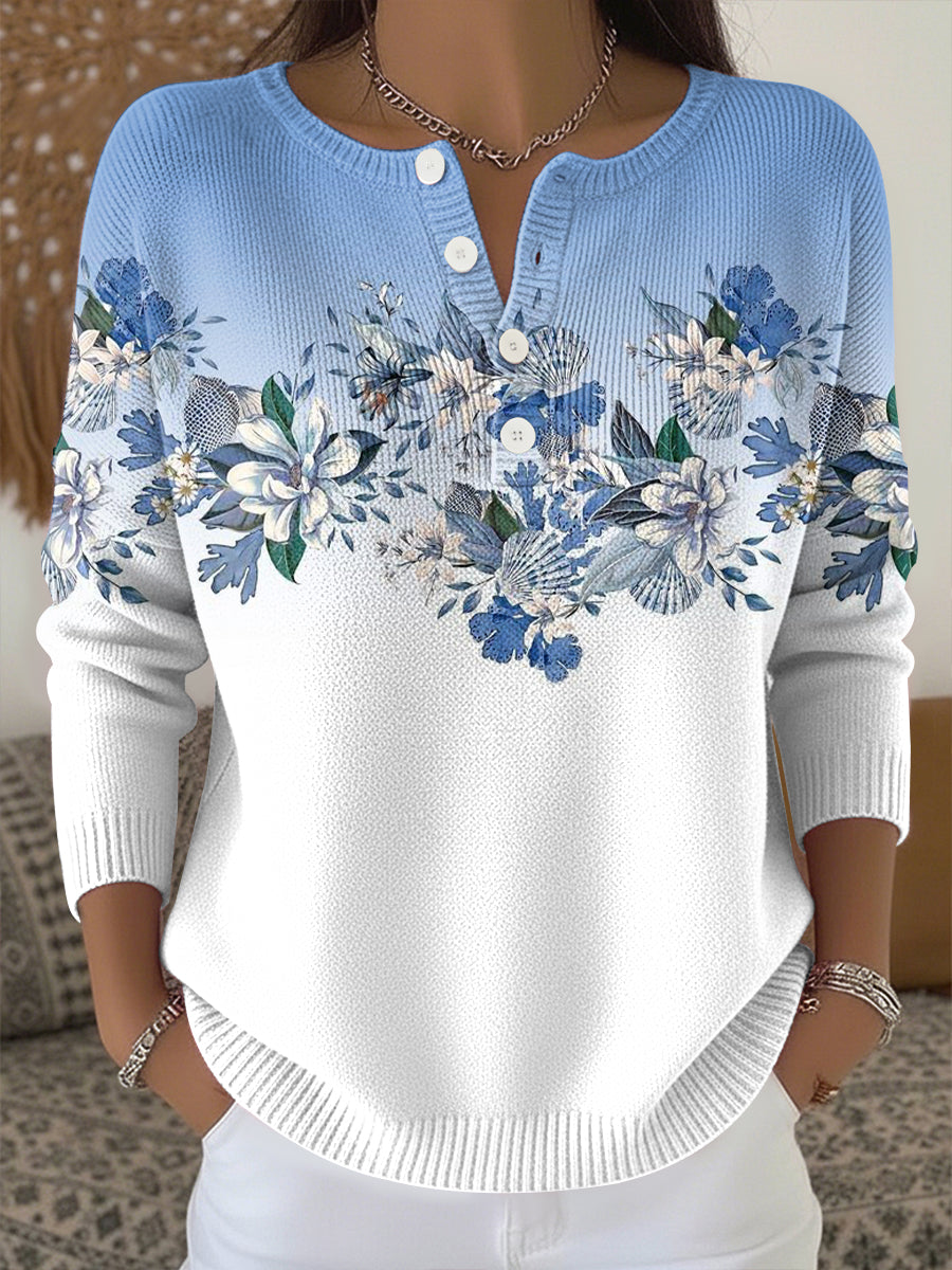 Women's Plants Flowers Print Knit Top