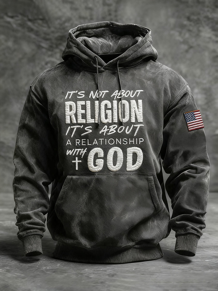 Men's It's Not a Religion It's a Relationship Faith Cross Hoodie with Pockets