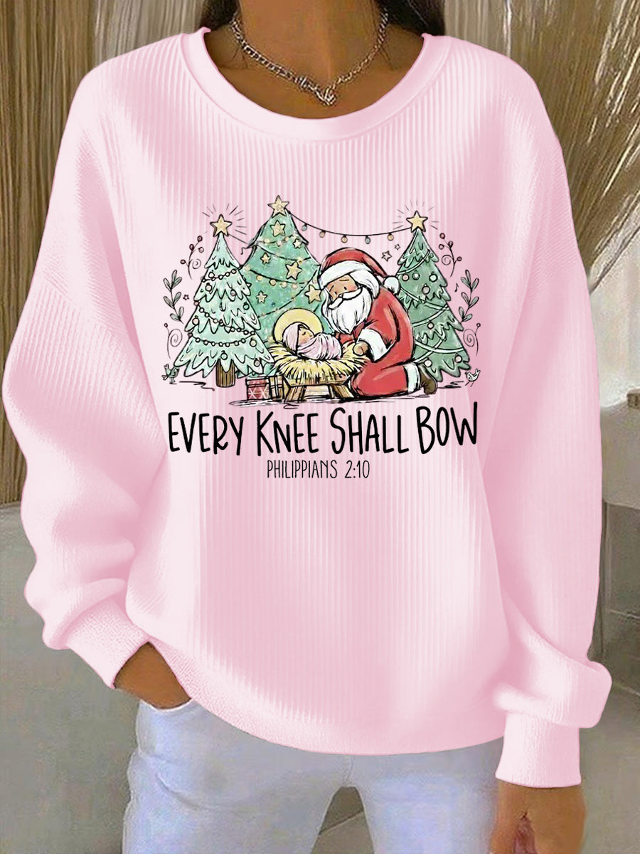 Women's Christian Nativity Ribbed Round-Neck Sweatshirt