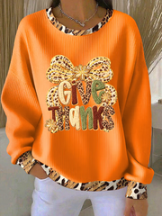 Women's Thanksgiving Print Knitted Crew Neck Long Sleeve Top