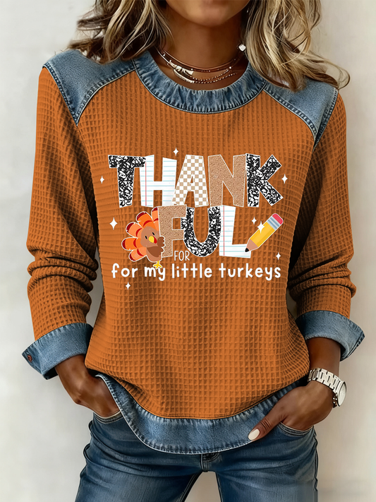 Women's Thankful For My Little Turkeys Print Top