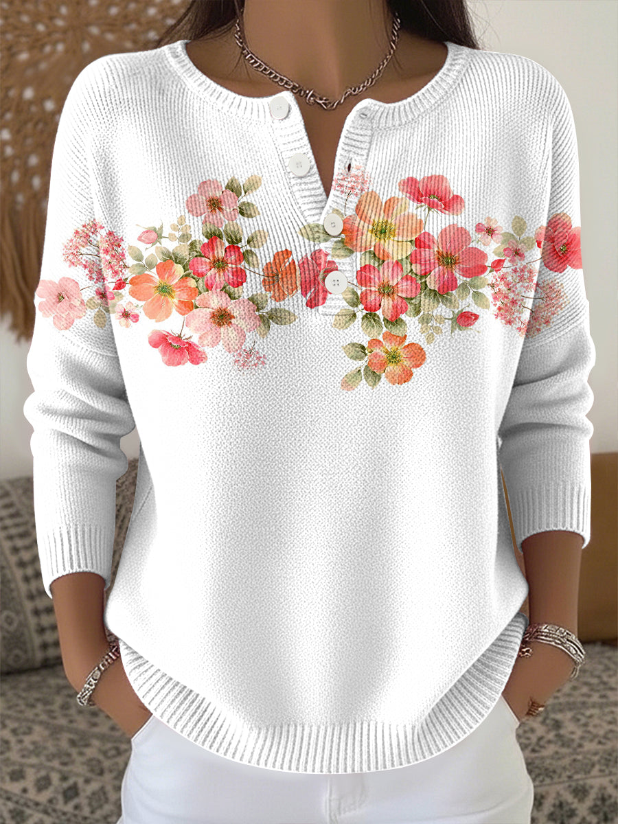 Women's Plants Flowers Print Knit Top