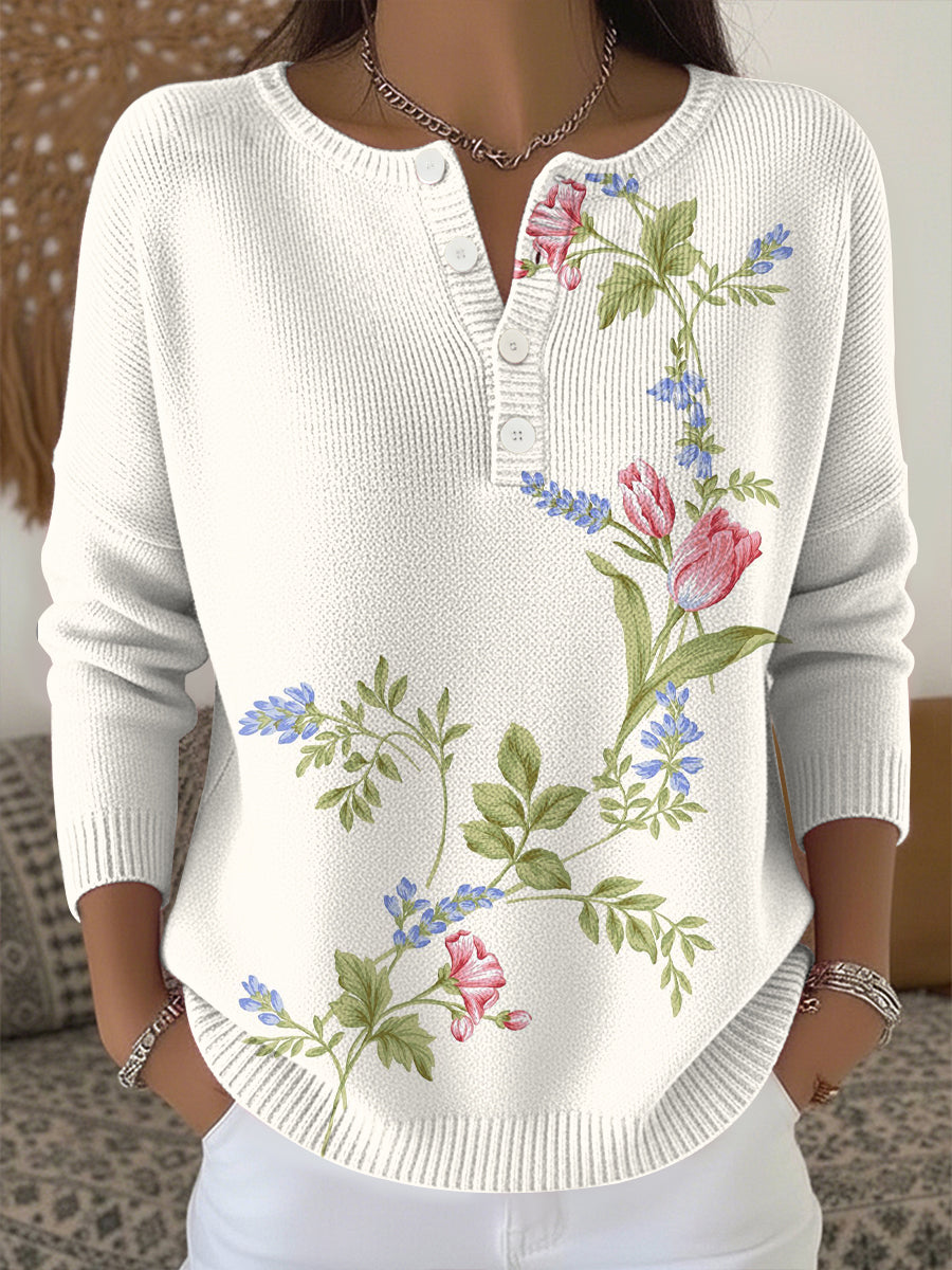 Women's Plants Flowers Print Knit Top