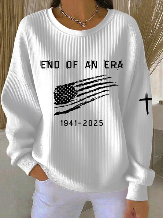 Women's End Of An Era Print  Ribbed Round-Neck Sweatshirt