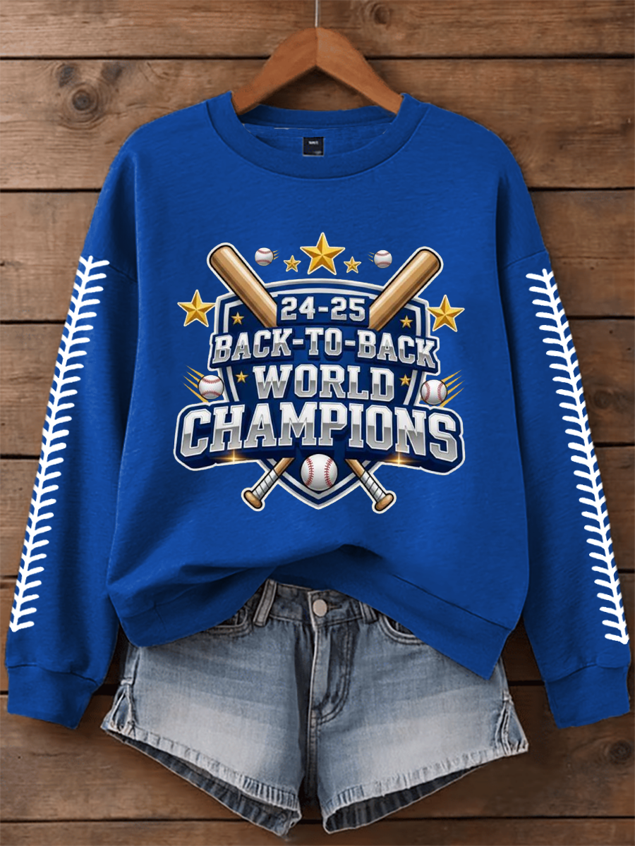 Women's Back To Back World Champions Baseball Print Regular Sweatshirt