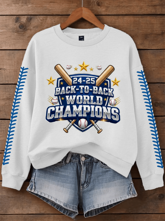 Women's Back To Back World Champions Baseball Print Regular Sweatshirt