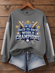 Women's Back To Back World Champions Baseball Print Regular Sweatshirt