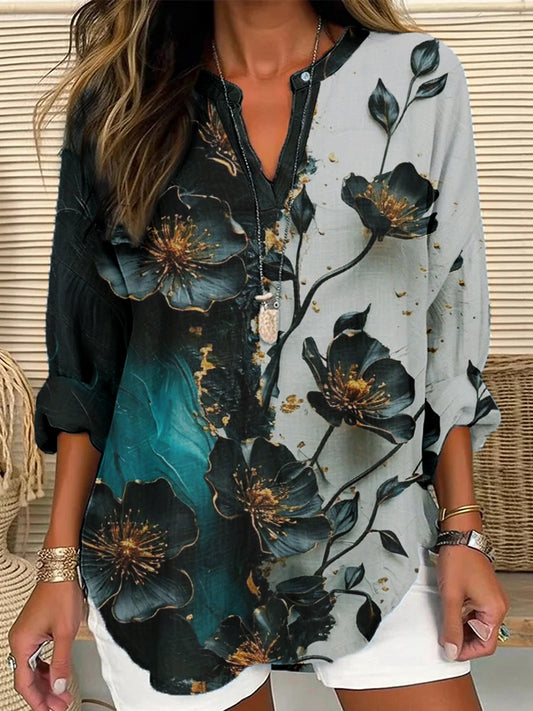 Women's 3D Floral Cotton and Linen Top