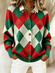 Women's Retro Christmas Plaid Art Print Casual Cardigan