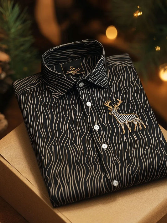 Men's Luxury Business Style Christmas Art Printed Shirt