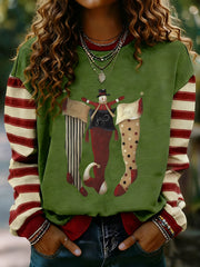 Women's Merry Christmas Print Striped Long Sleeve Sweatshirt