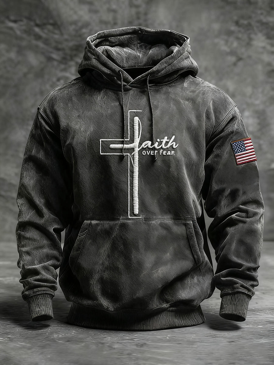 Men's Faith Over Fear Faith Cross Hoodie with Pockets