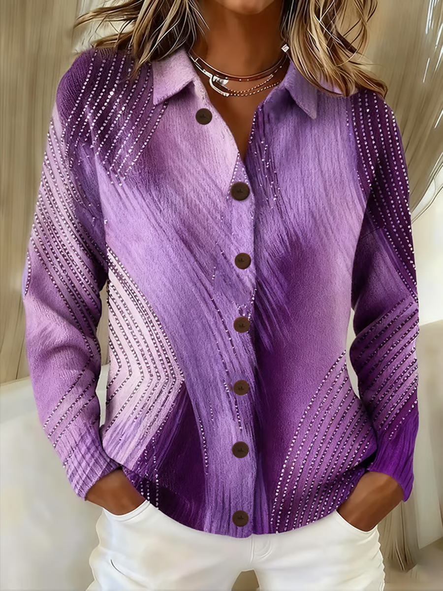 Women's Casual Retro Purple Geometric Gradient Cardigan