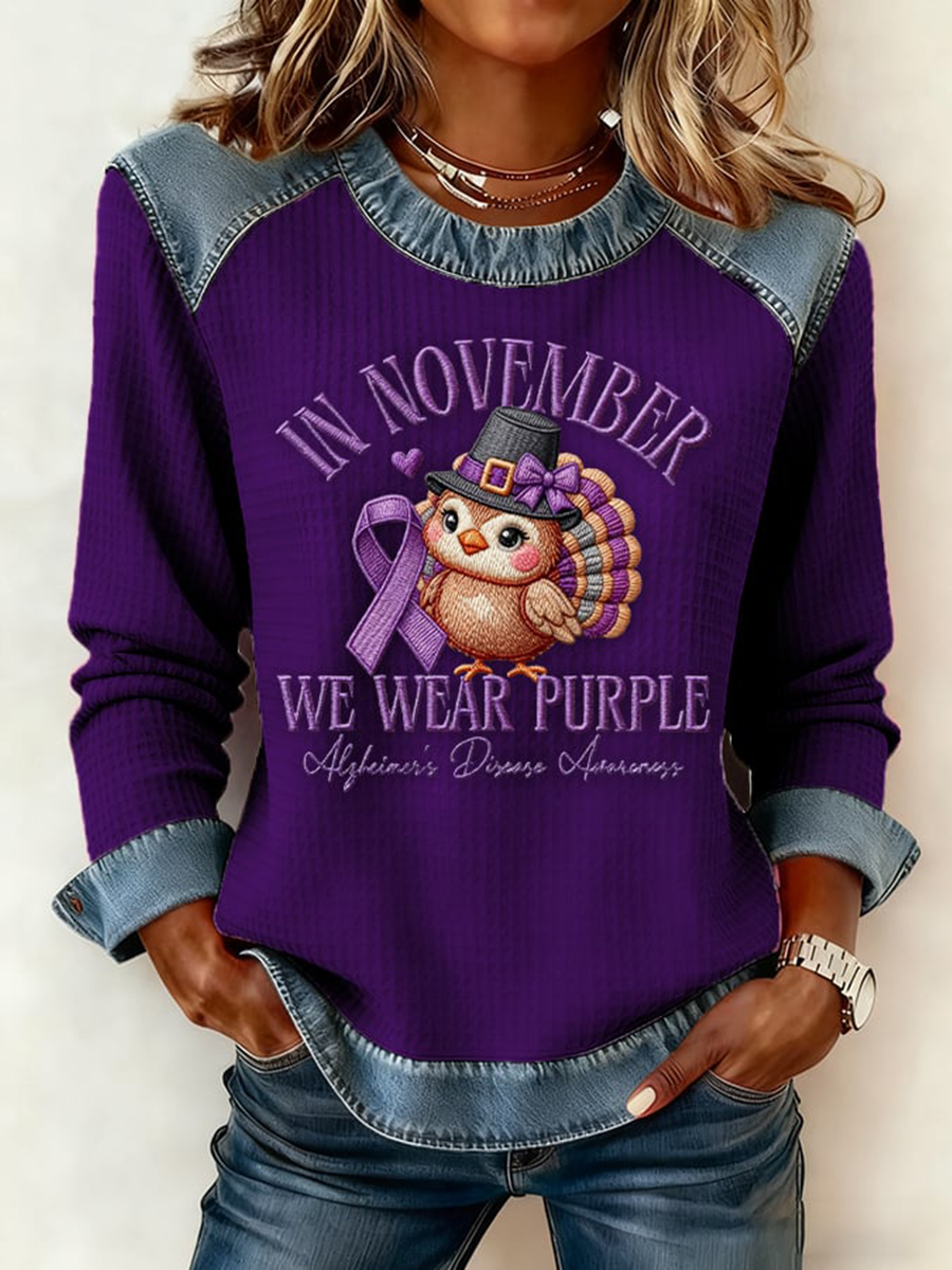 Women's Casual Retro Style: Purple Waffle Knit Tops for November