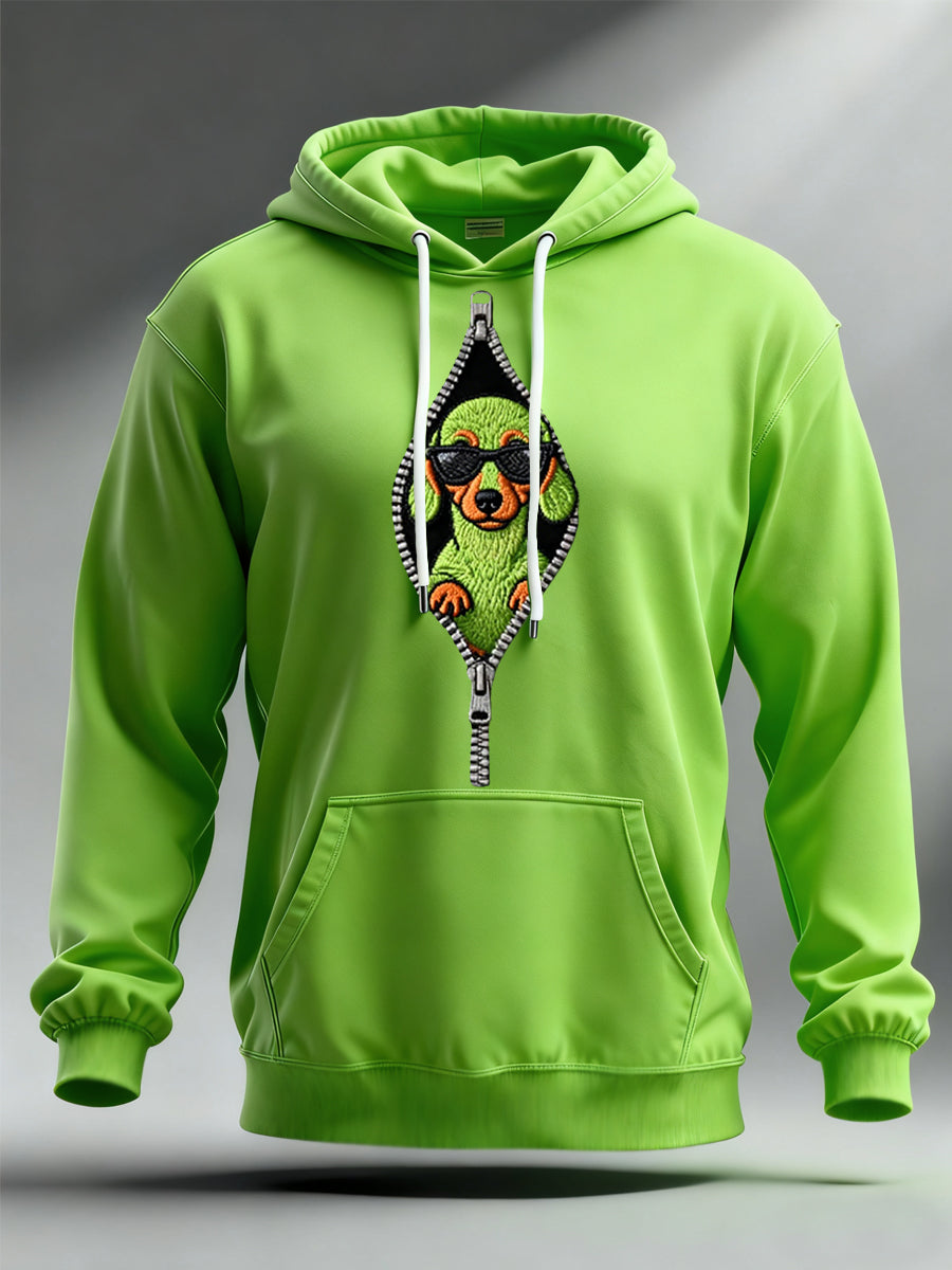 Men's Funny Christmas Grinch Dachshund Print Casual Hoodie