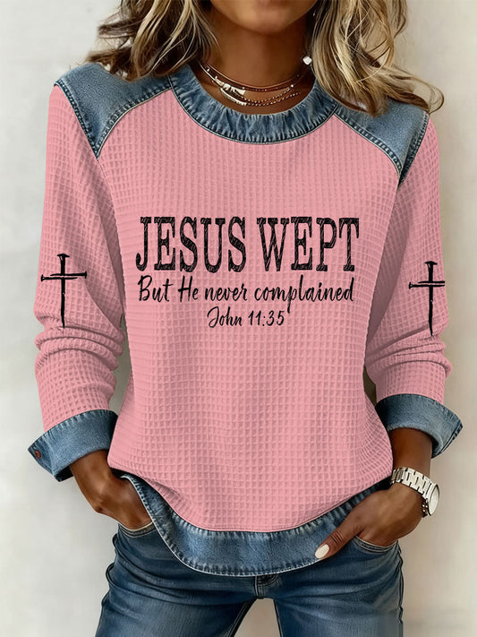 Women's Jesus Wept Denim Patchwork Top