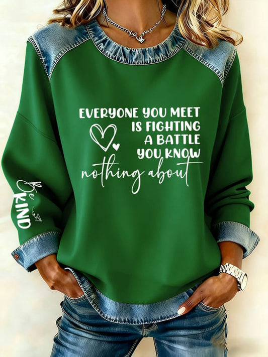 Women's Be Kind Denim Patchwork Top