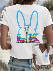 Women's Bunny Music Football Lover Printed T-shirt