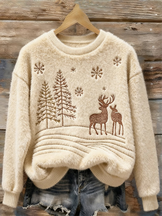 Women's Christmas Art Print Casual Flannel Sweater