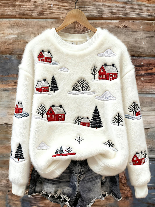 Women's Christmas Art Print Casual Flannel Sweater