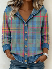 Women's Vintage Plaid Pattern Patchwork Art Hooded Cardigan