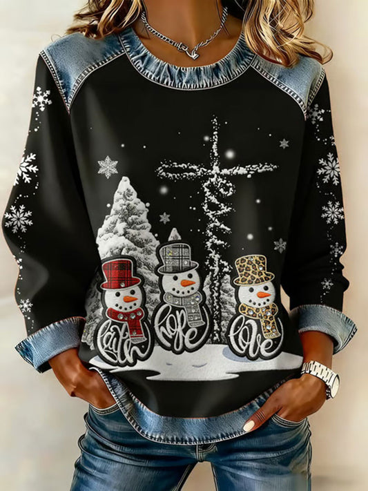 Women's Christmas Cross Print Casual Top