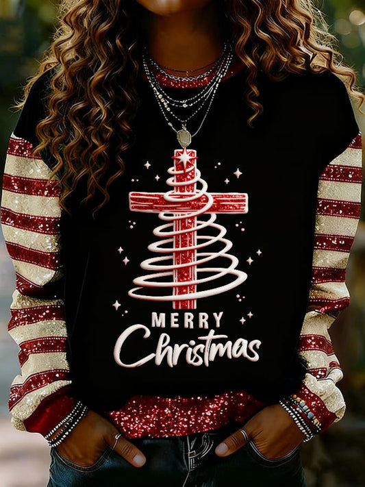 Women's Christmas Cross Print Casual Sweatshirt