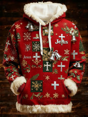 Men's Christmas Cross Casual Fur Collar Hoodie