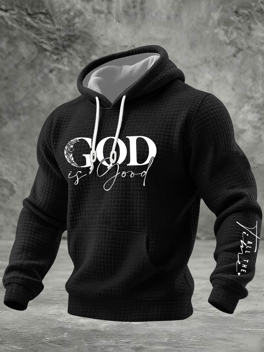 Men's God Is Good All The Time Checkered Cotton Hoodie